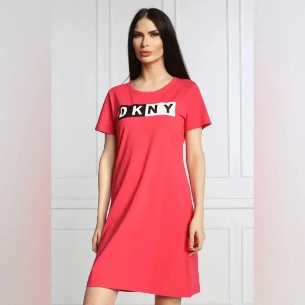 Dkny Women Sport Cotton Logo T-Shirt Pink Dress NWT